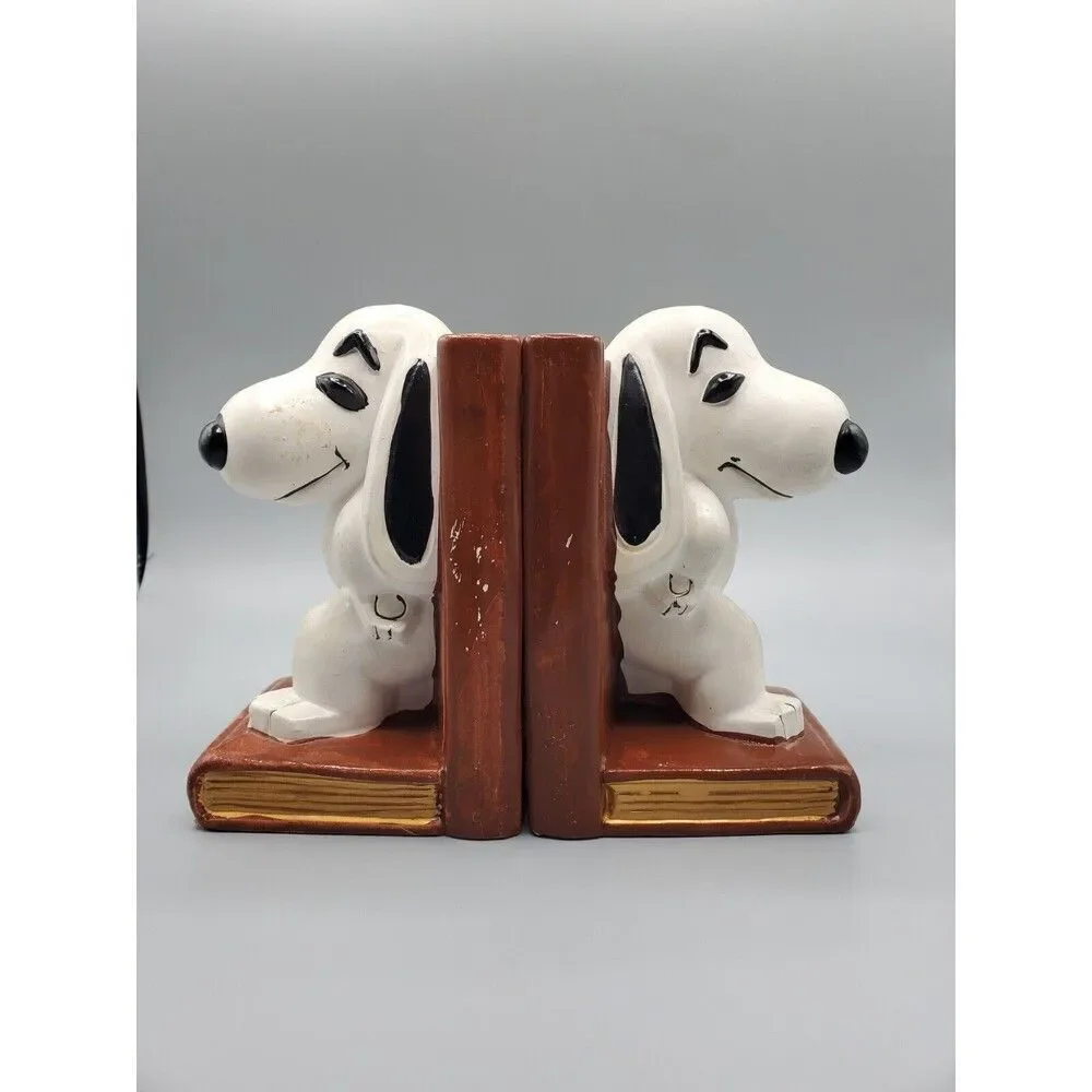 VINTAGE SNOOPY PEANUTS BOOKENDS (2) RARE CERAMIC KIDS ROOM COLLECTOR
